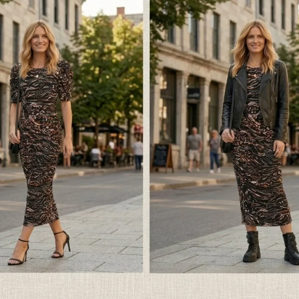 Joseph Ribkoff Abstract Ruched Dress - Picture 3 of 6